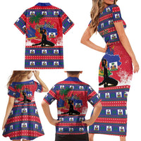 Personalized Ayiti Jwaye Nwel Family Matching Short Sleeve Bodycon Dress and Hawaiian Shirt Haiti Merry Christmas - Wonder Print Shop