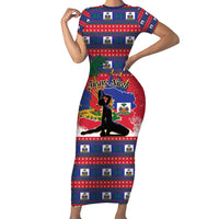 Personalized Ayiti Jwaye Nwel Short Sleeve Bodycon Dress Haiti Merry Christmas - Wonder Print Shop