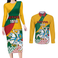 Lithuania Independence Day Personalized Couples Matching Long Sleeve Bodycon Dress and Long Sleeve Button Shirt Lietuva Vytis 106th Anniversary - Wonder Print Shop