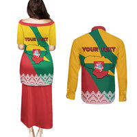Lithuania Independence Day Personalized Couples Matching Puletasi and Long Sleeve Button Shirt Lietuva Vytis 106th Anniversary - Wonder Print Shop