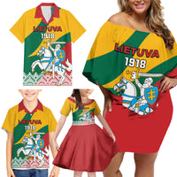 Lithuania Independence Day Personalized Family Matching Off Shoulder Short Dress and Hawaiian Shirt Lietuva Vytis 106th Anniversary - Wonder Print Shop
