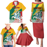 Lithuania Independence Day Personalized Family Matching Puletasi and Hawaiian Shirt Lietuva Vytis 106th Anniversary - Wonder Print Shop