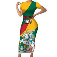 Lithuania Independence Day Personalized Short Sleeve Bodycon Dress Lietuva Vytis 106th Anniversary - Wonder Print Shop