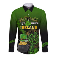 Leprechaun Hat Gold Coins St Patricks Day Personalized Long Sleeve Button Shirt With Irish Celtic Shamrock - Wonder Print Shop