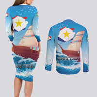 Personalized Saba Couples Matching Long Sleeve Bodycon Dress and Long Sleeve Button Shirt Sailboat Remis Velisque