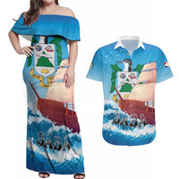 Personalized Saba Couples Matching Off Shoulder Maxi Dress and Hawaiian Shirt Sailboat Remis Velisque