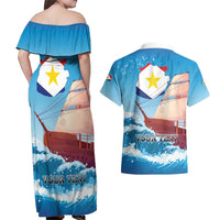 Personalized Saba Couples Matching Off Shoulder Maxi Dress and Hawaiian Shirt Sailboat Remis Velisque