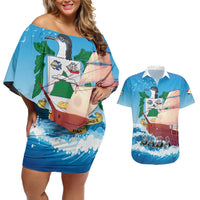 Personalized Saba Couples Matching Off Shoulder Short Dress and Hawaiian Shirt Sailboat Remis Velisque