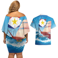 Personalized Saba Couples Matching Off Shoulder Short Dress and Hawaiian Shirt Sailboat Remis Velisque