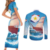 Personalized Saba Couples Matching Short Sleeve Bodycon Dress and Long Sleeve Button Shirt Sailboat Remis Velisque