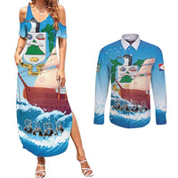 Personalized Saba Couples Matching Summer Maxi Dress and Long Sleeve Button Shirt Sailboat Remis Velisque
