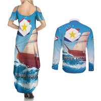 Personalized Saba Couples Matching Summer Maxi Dress and Long Sleeve Button Shirt Sailboat Remis Velisque