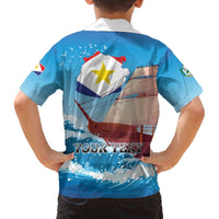 Personalized Saba Family Matching Off The Shoulder Long Sleeve Dress and Hawaiian Shirt Sailboat Remis Velisque