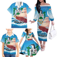 Personalized Saba Family Matching Off The Shoulder Long Sleeve Dress and Hawaiian Shirt Sailboat Remis Velisque