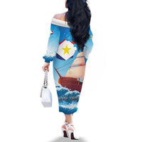 Personalized Saba Family Matching Off The Shoulder Long Sleeve Dress and Hawaiian Shirt Sailboat Remis Velisque