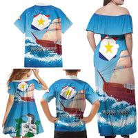 Personalized Saba Family Matching Off Shoulder Maxi Dress and Hawaiian Shirt Sailboat Remis Velisque - Wonder Print Shop