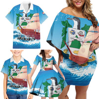 Personalized Saba Family Matching Off Shoulder Short Dress and Hawaiian Shirt Sailboat Remis Velisque - Wonder Print Shop
