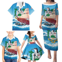Personalized Saba Family Matching Puletasi and Hawaiian Shirt Sailboat Remis Velisque