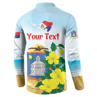 Personalized Sint Maarten Button Sweatshirt Brown Pelican With Yellow Sage - Wonder Print Shop