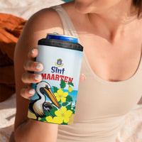 Personalized Sint Maarten 4 in 1 Can Cooler Tumbler Brown Pelican With Yellow Sage - Wonder Print Shop