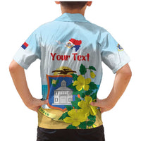 Personalized Sint Maarten Family Matching Mermaid Dress and Hawaiian Shirt Brown Pelican With Yellow Sage - Wonder Print Shop