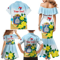 Personalized Sint Maarten Family Matching Mermaid Dress and Hawaiian Shirt Brown Pelican With Yellow Sage - Wonder Print Shop