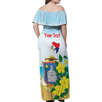 Personalized Sint Maarten Family Matching Off Shoulder Maxi Dress and Hawaiian Shirt Brown Pelican With Yellow Sage - Wonder Print Shop