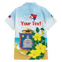 Personalized Sint Maarten Family Matching Off Shoulder Short Dress and Hawaiian Shirt Brown Pelican With Yellow Sage - Wonder Print Shop