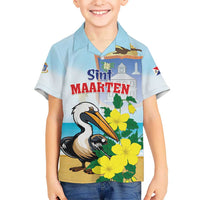 Personalized Sint Maarten Kid Hawaiian Shirt Brown Pelican With Yellow Sage - Wonder Print Shop