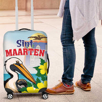 Sint Maarten Luggage Cover Brown Pelican With Yellow Sage - Wonder Print Shop