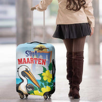 Sint Maarten Luggage Cover Brown Pelican With Yellow Sage - Wonder Print Shop