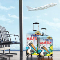 Sint Maarten Luggage Cover Brown Pelican With Yellow Sage - Wonder Print Shop