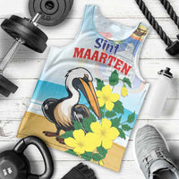 Personalized Sint Maarten Men Tank Top Brown Pelican With Yellow Sage - Wonder Print Shop