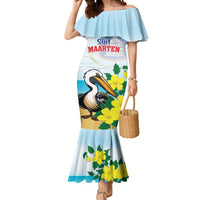 Personalized Sint Maarten Mermaid Dress Brown Pelican With Yellow Sage - Wonder Print Shop