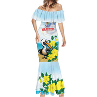 Personalized Sint Maarten Mermaid Dress Brown Pelican With Yellow Sage - Wonder Print Shop
