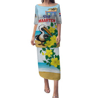 Personalized Sint Maarten Puletasi Brown Pelican With Yellow Sage - Wonder Print Shop