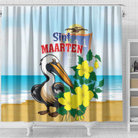 Sint Maarten Shower Curtain Brown Pelican With Yellow Sage - Wonder Print Shop