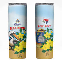 Personalized Sint Maarten Skinny Tumbler Brown Pelican With Yellow Sage - Wonder Print Shop