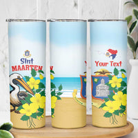 Personalized Sint Maarten Skinny Tumbler Brown Pelican With Yellow Sage - Wonder Print Shop
