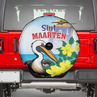 Sint Maarten Spare Tire Cover Brown Pelican With Yellow Sage - Wonder Print Shop