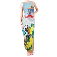 Personalized Sint Maarten Tank Maxi Dress Brown Pelican With Yellow Sage - Wonder Print Shop