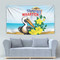 Sint Maarten Tapestry Brown Pelican With Yellow Sage - Wonder Print Shop