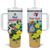 Personalized Sint Maarten Tumbler With Handle Brown Pelican With Yellow Sage - Wonder Print Shop