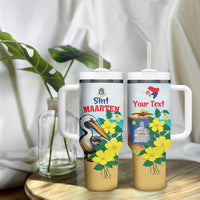 Personalized Sint Maarten Tumbler With Handle Brown Pelican With Yellow Sage - Wonder Print Shop