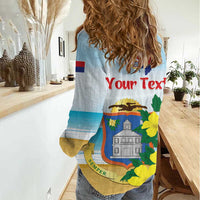 Personalized Sint Maarten Women Casual Shirt Brown Pelican With Yellow Sage - Wonder Print Shop