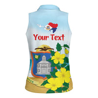 Personalized Sint Maarten Women Sleeveless Polo Shirt Brown Pelican With Yellow Sage - Wonder Print Shop