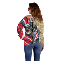 USA Eagle Statue of Liberty Off Shoulder Sweater American Patriotic Spirit - Wonder Print Shop