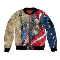 USA Eagle Statue of Liberty Sleeve Zip Bomber Jacket American Patriotic Spirit - Wonder Print Shop
