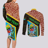 Tanzania Union Day 2024 Couples Matching Long Sleeve Bodycon Dress and Long Sleeve Button Shirt Uhuru na Umoja Giraffe Pattern - Wonder Print Shop