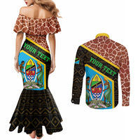 Tanzania Union Day 2024 Couples Matching Mermaid Dress and Long Sleeve Button Shirt Uhuru na Umoja Giraffe Pattern